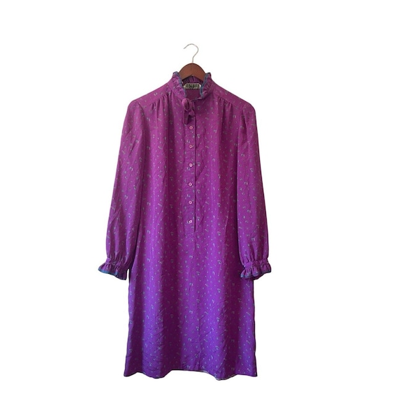 Vintage 70s Purple Floral Shift Dress With High Neck Lace Details Large -  Etsy Israel