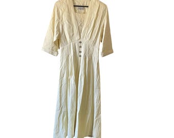 Vintage cream white prairie midi dress with pleating size medium