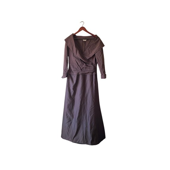 Vintage tadashi brown shawl collar wrap front full gown size 12/large