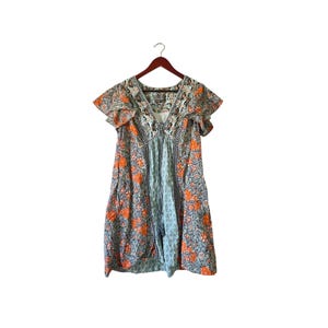 Anthropologie Astrid Tunic Dress Blue Green Side pockets size medium image 2