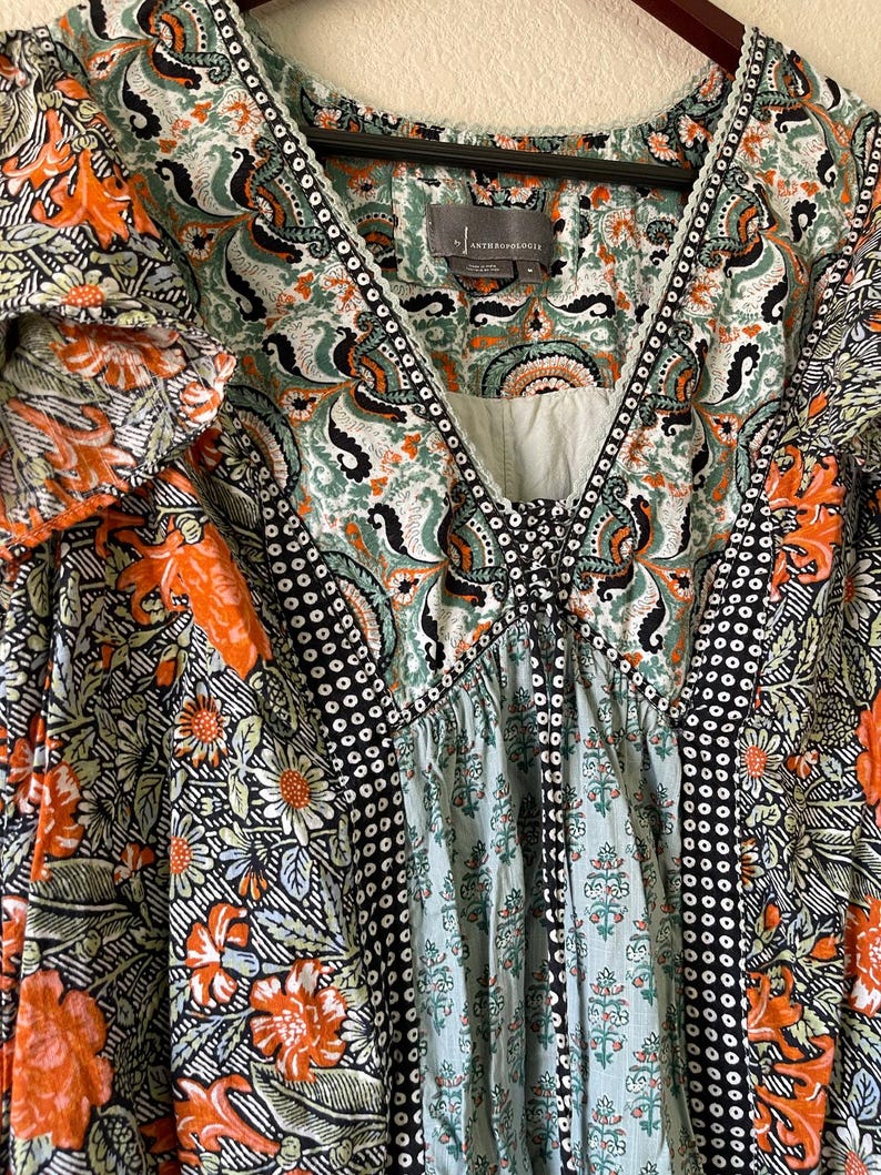 Anthropologie Astrid Tunic Dress Blue Green Side pockets size medium image 3