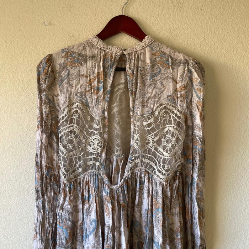 Free People Paisley Lace Crochet open Back Mini Dress/tunic Boho Festival Size S image 3