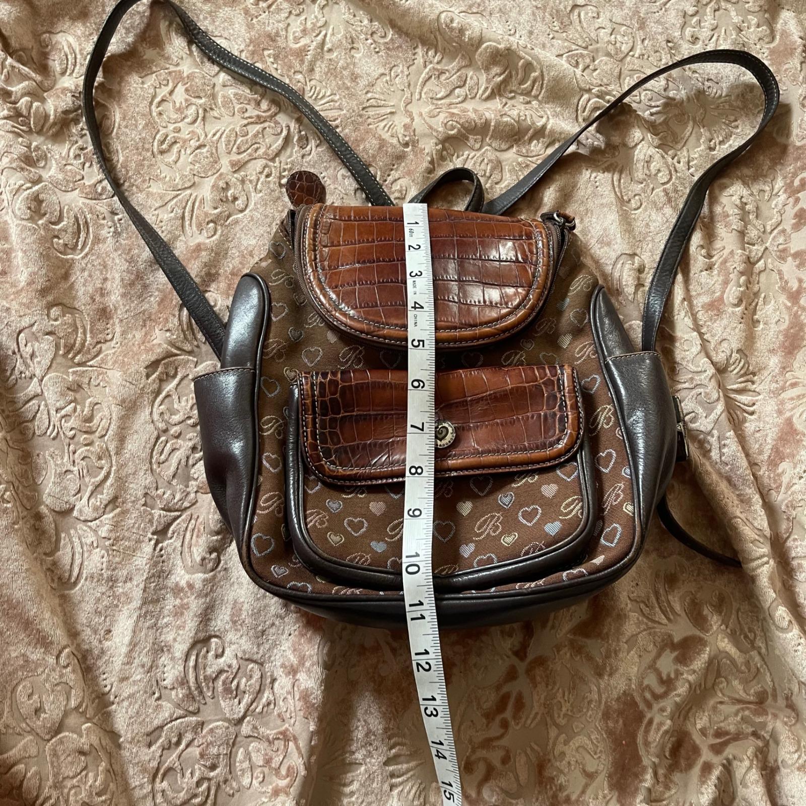 Brighton Croc Embossed Heart leather and canvas backpack EUC Brighton red leather canvas fabric signature print backpack  main image 3