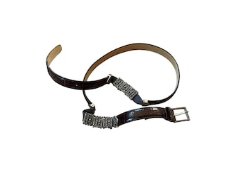 Cinturón vintage Brighton XL de piel marrón con relieve de cocodrilo y detalle de corazón plateado para mujer