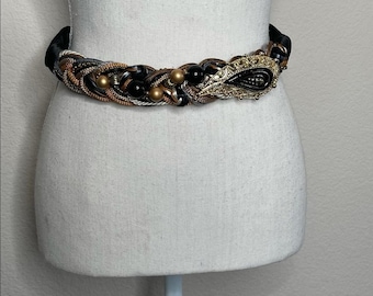 Beaded Belt Glass Acrylic Wood Chain Link Adjustable Silver Tone Leopard Vintage Beaded Belt Glass Acrylic Wood Chain Link Adjustable Silver  main image 2