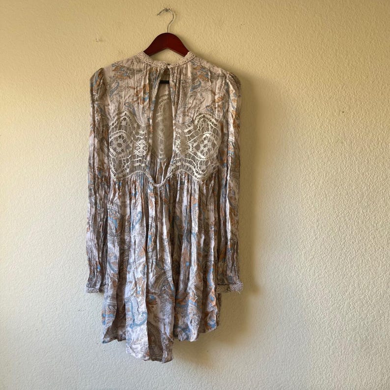 Free People Paisley Lace Crochet open Back Mini Dress/tunic Boho Festival Size S image 2