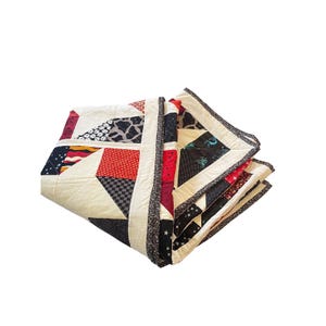 Handmade Patchwork Quilt Bits Red Black 56x69 Throw