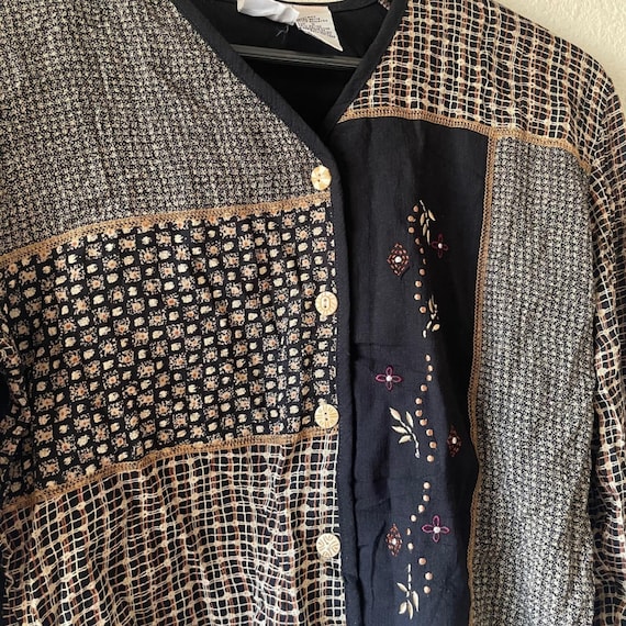 Womens Patchwork Embroidered Button Front Blouse … - image 3