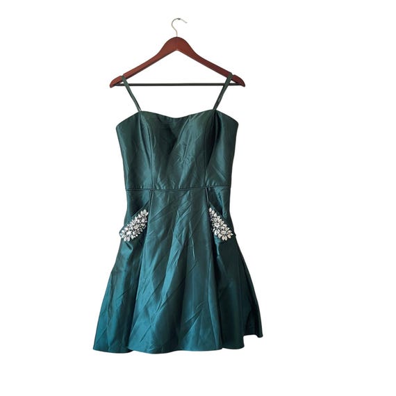 Vintage 90s Y2k Satin Dark Green Mini Dress With Front Pockets Size Small -  Etsy