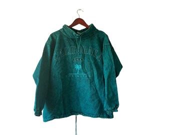 Vintage Phoenix Denim Acid Wash Teal Mock Neck Sweatshirt S/M