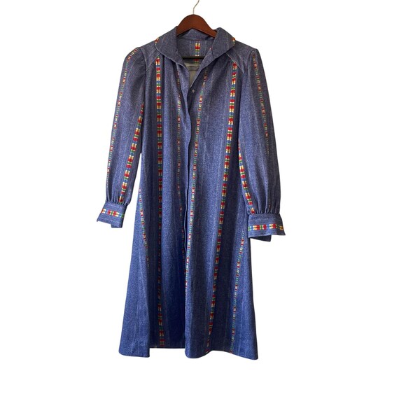 Vintage 70s Denim Look Western Style Midi Dress with Long Sleeve Size Medium