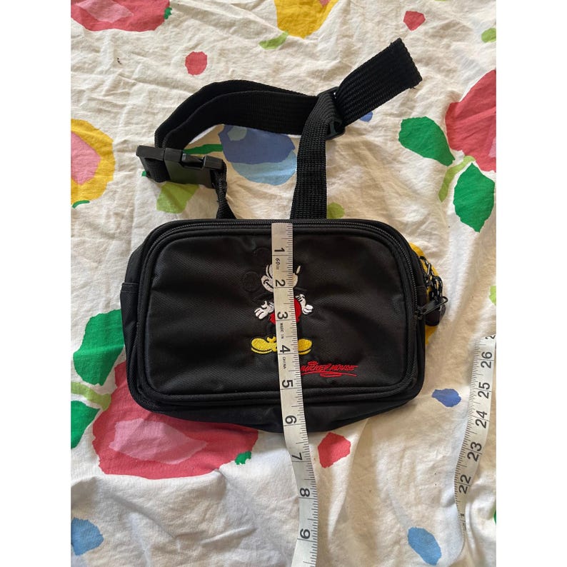 Vintage Disney World Micky Maus Schwarz Nylon Fanny Pack Gürteltasche Bestickt Bild 3