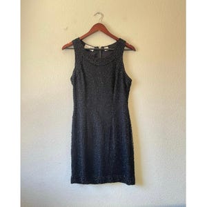 Vintage 80s mini 100% silk beaded sequin mini dress petite medium