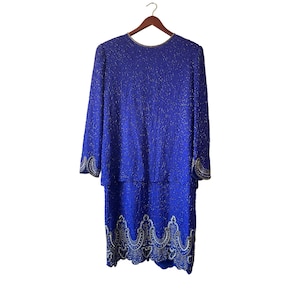 Vintage 80s 100% silk beaded midi dress with layering size xlarge