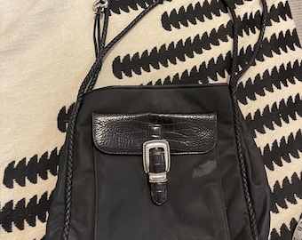 BRIGHTON WESTERN PURSE Vintage schwarze Geldbörse geflochtene Griffe