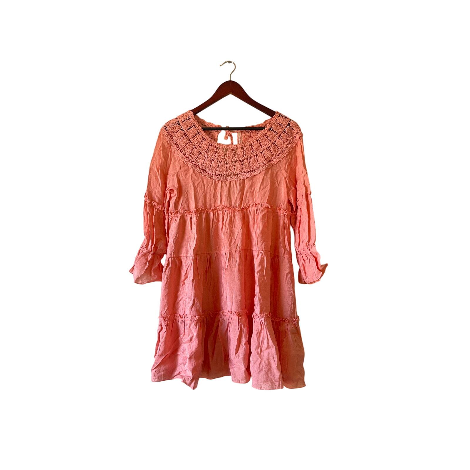 Vintage 80s Crochet Pink Tiered Mini Dress Tunic Size Large - Etsy