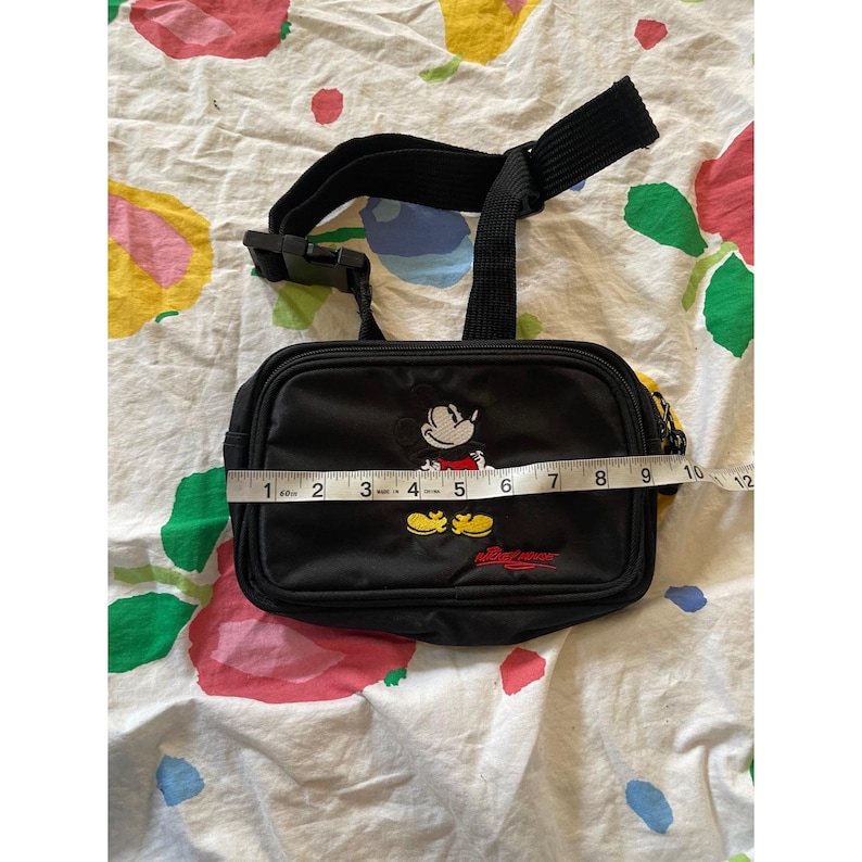 Vintage Disney World Micky Maus Schwarz Nylon Fanny Pack Gürteltasche Bestickt Bild 4