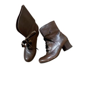 Western Victorian Witchy Goth Deep Brown Black 1970s Leather Ankle Boots Fantastic Vintage Authentic Edwardian Victorian Gothic  main image 4