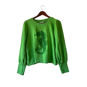 Maeve by Anthropologie Green Seahorse Puff Sleeve Sweatshirt Medium image 1