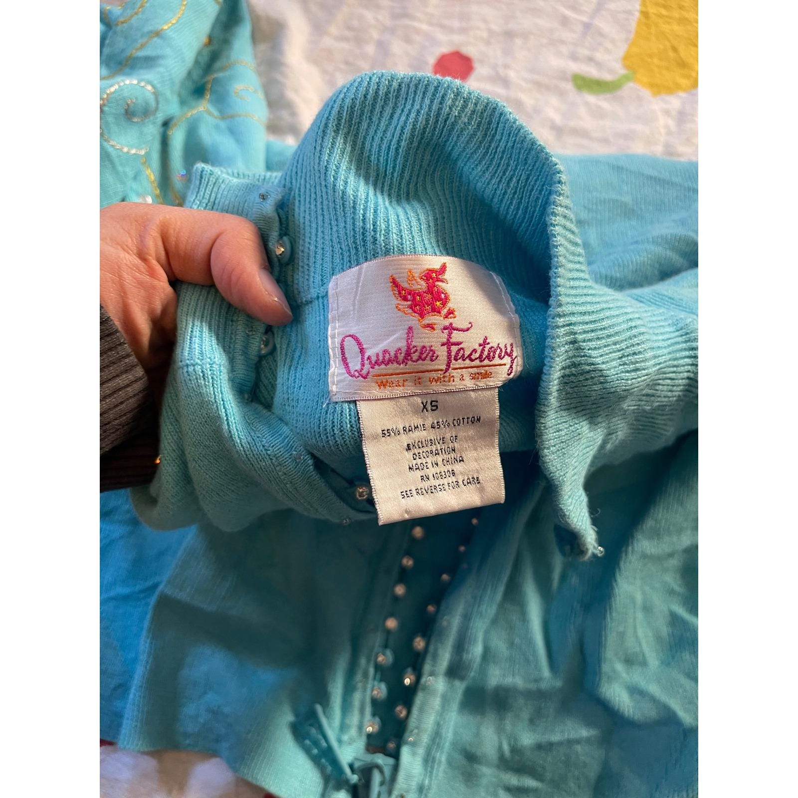 Vintage Quacker Factory Aqua Blue Embellished Star Cardigan