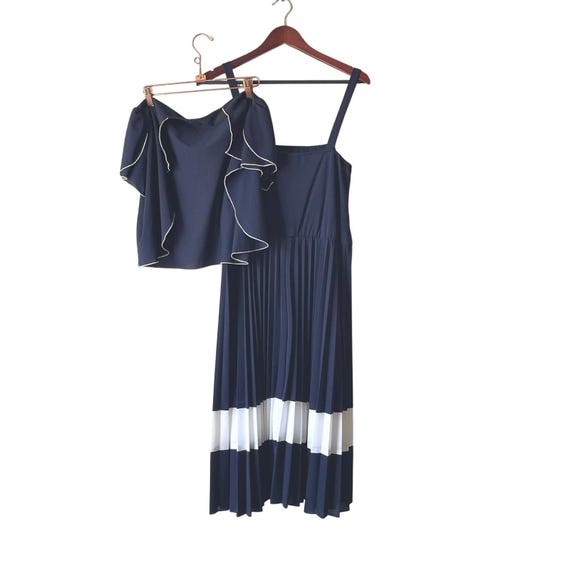 Vintage Women's Nautical Coastal Midi Dress Pleating Size Small