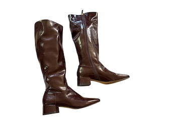 J.Crew Mahogany Leather Tall Square Toe Block Heel Boots Womens 8