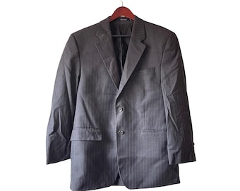 Vintage Yves Saint Laurent YSL Grey Striped Wool Preppy Sport Coat