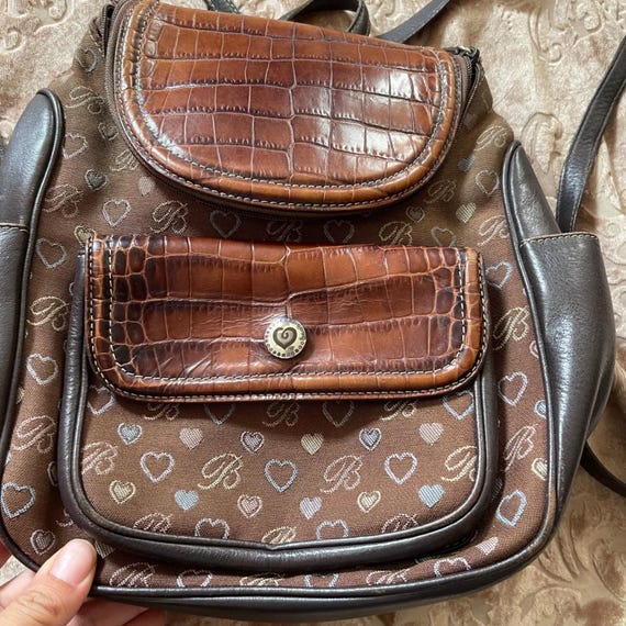 Vintage Brighton Backpack Hearts Croc Embossed Leather  display picture 2