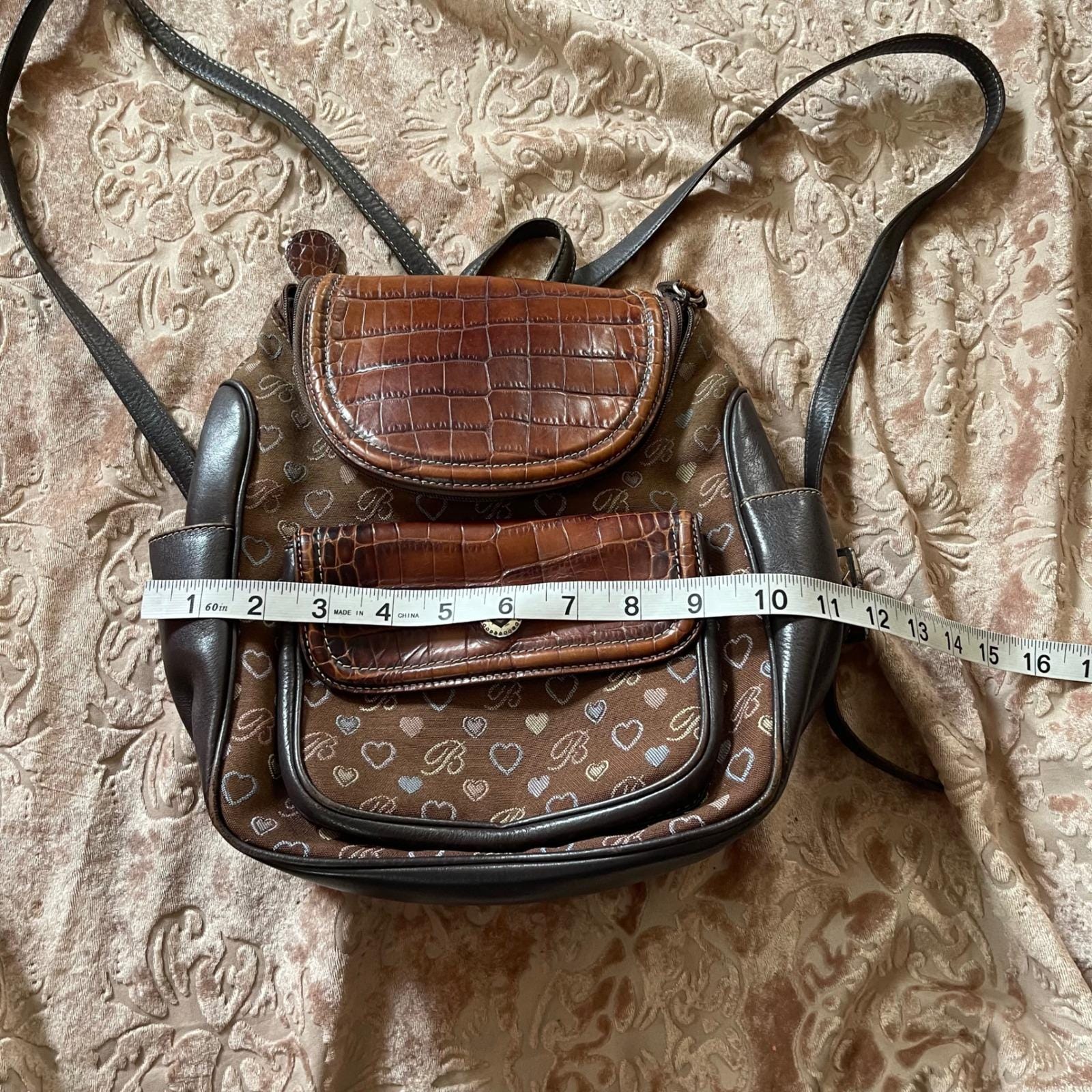 Brighton Croc Embossed Heart leather and canvas backpack EUC Brighton red leather canvas fabric signature print backpack  main image 2