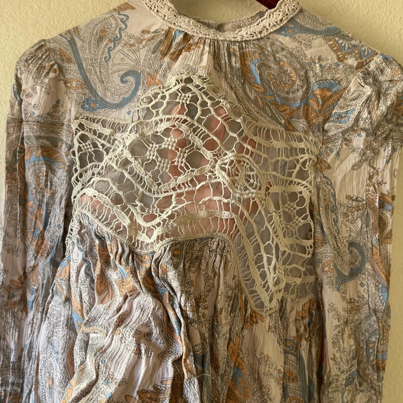 Free People Paisley Lace Crochet open Back Mini Dress/tunic Boho Festival Size S image 4