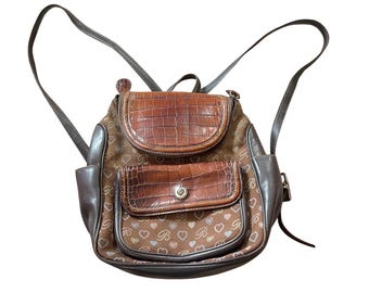 Vintage Brighton Backpack Hearts Croc Embossed Leather Details y2k 90s