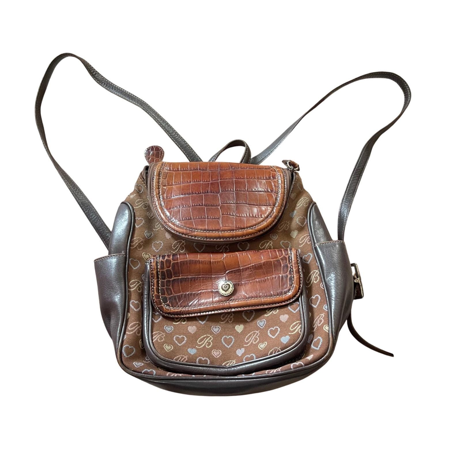 Vintage Brighton Backpack Hearts Croc Embossed Leather  display picture 1