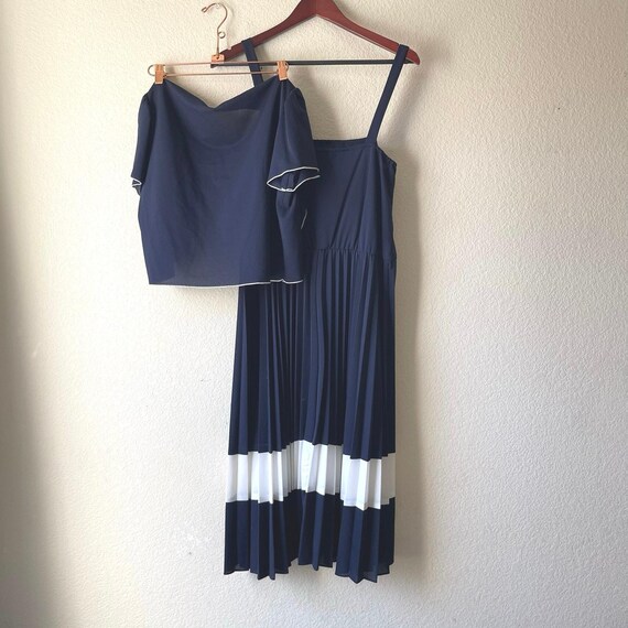 Vintage Women's Nautical Coastal Midi Dress Pleating Size Small