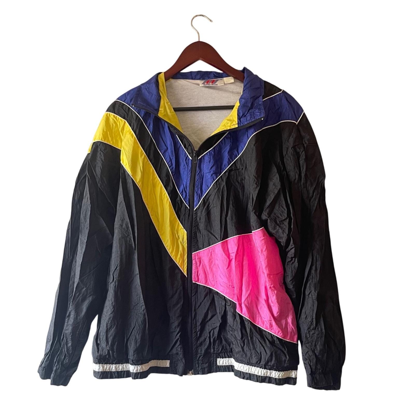 Vintage 80s Men's Metro Wear Color Block Windbreaker Jacket Retro