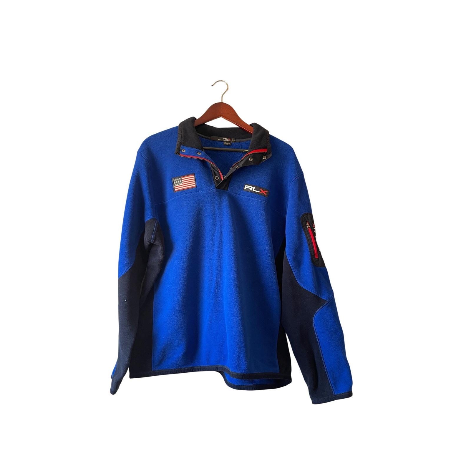 RLX Ralph Lauren Mens Blue Quarter Snap Fleece Pullover XL USA