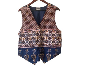 Gilet patchwork con perline e decorazioni in stile boho indie vintage, taglia media