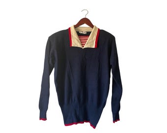 Suéter vintage Nancy Heller 100% cashmere com gola marinheiro, tamanho médio.