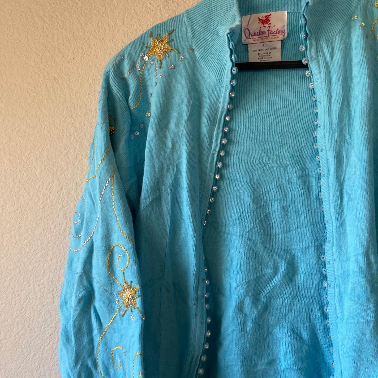 Vintage Quacker Factory Aqua Blue Embellished Star Cardigan