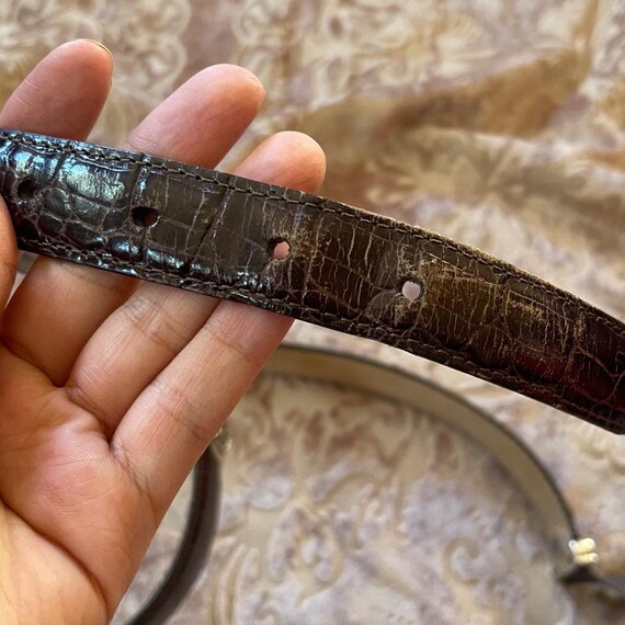 Vintage Brighton XL Brown Croc Embossed Leather Belt Silver  display picture 2