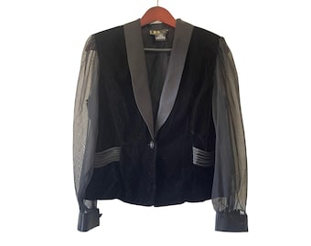 Vintage velour blazer with sheer sleeves goth dark size large