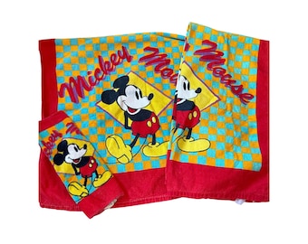 Juego de toallas de baño vintage de Mickey Mouse de Franco para Walt Disney Co Taiwán, años 80