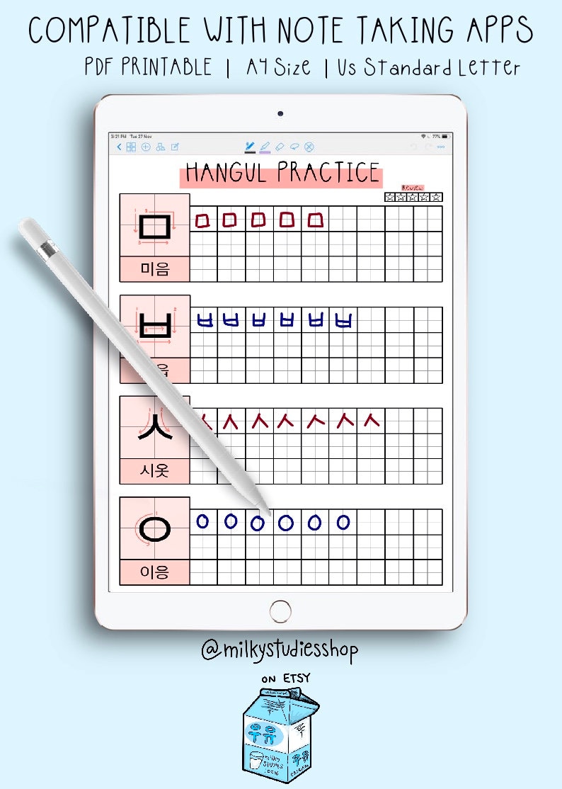 hangul-writing-practice-worksheets-pack-korean-study-etsy