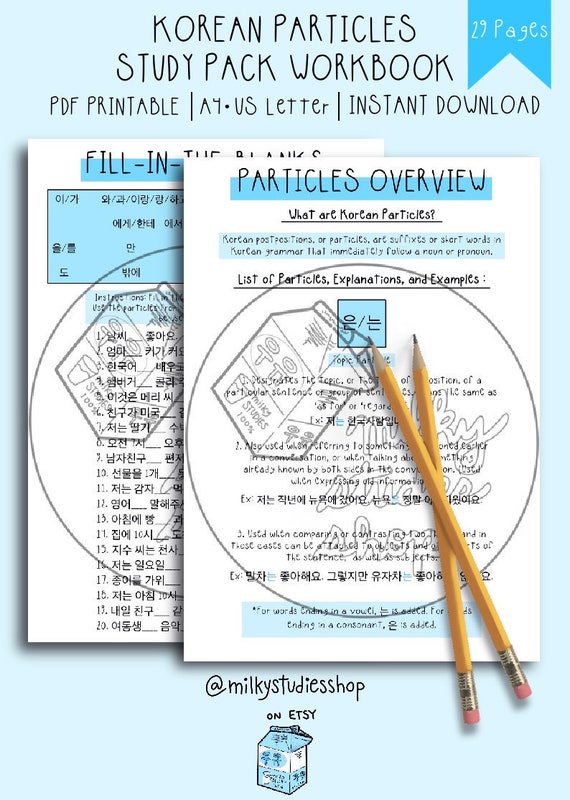 Korean Particles Study Worksheet Pack Workbook Korean Study | Etsy