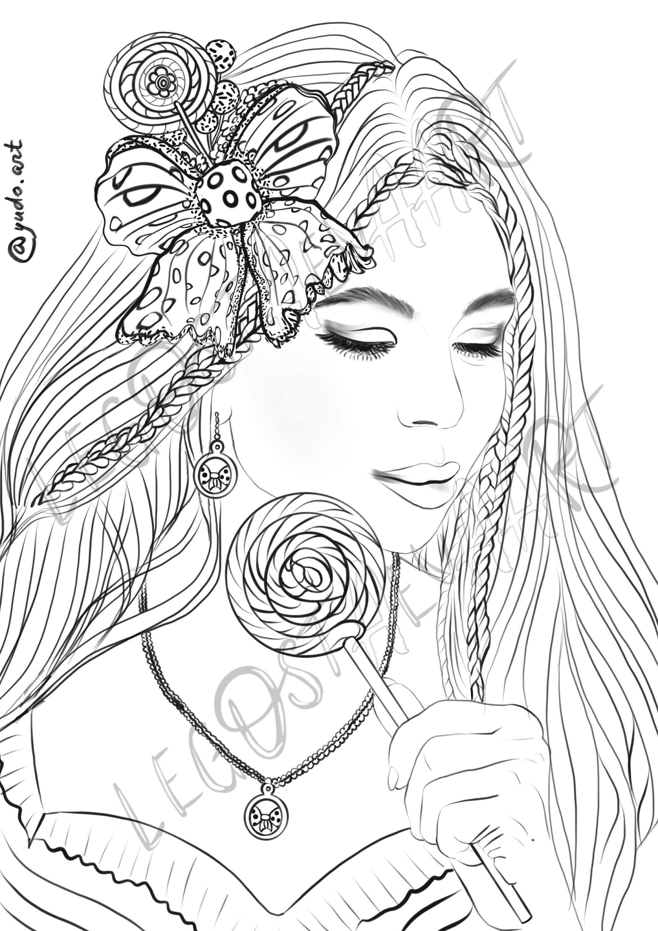 Printable Coloring Page for adult sweet girl Grayscale Work | Etsy