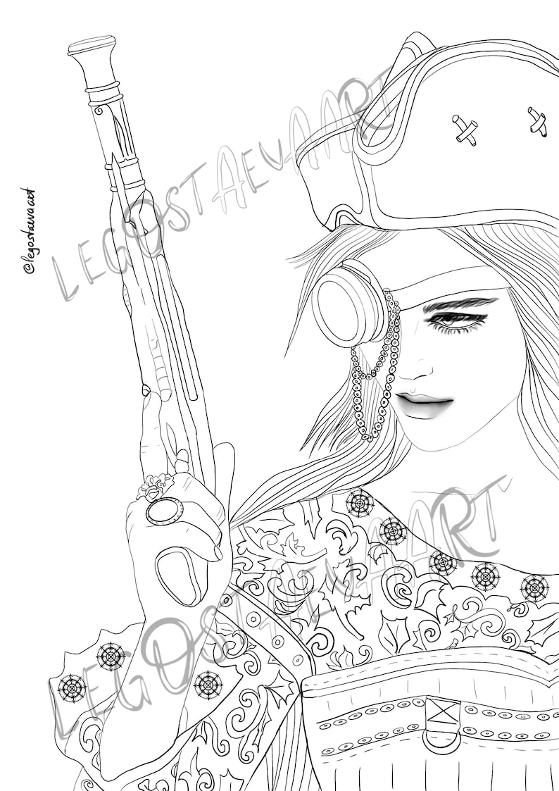 Printable Coloring Pages Beautiful steampunk robber | Etsy