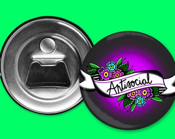 Antisocial Tattoo 2.25" Bottle Opener Magnet