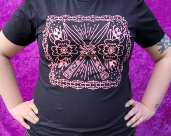 Pink Switchblade Black T Shirt