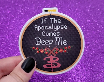 Beep Me Cross Stitch Sticker Sticker 3x3