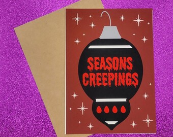 Seasons Creepings Ornament Spooky Christmas Greeting Card 5x7, Goth Christmas, Creepmas Card, Horror Holiday, Dark Christmas, Blank Card