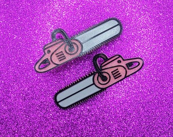 Horquillas de motosierra con brillantina rosa, accesorios espeluznantes para el cabello, pasadores impresos en 3D